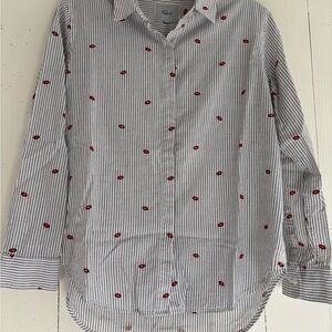 Rails Black Stripes and Red Lips Button Down Shirt